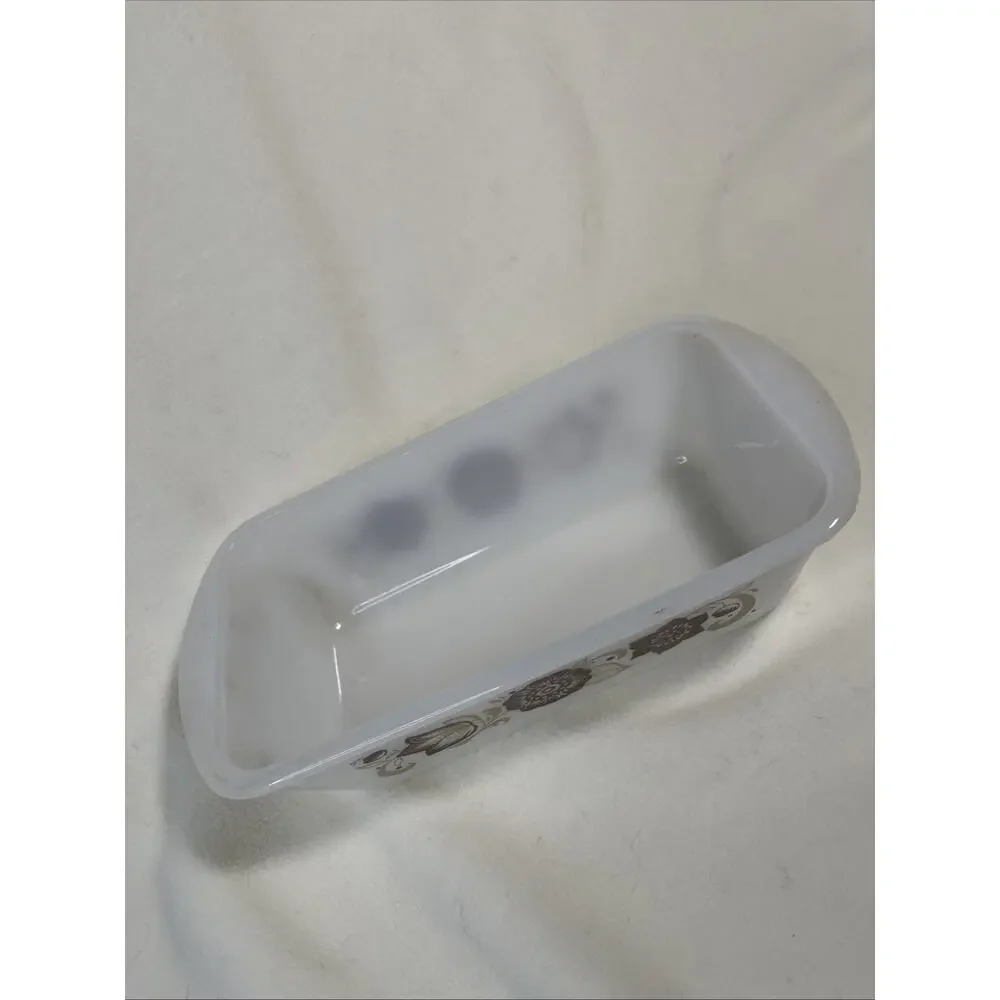 Vintage Glasbake Milk Glass Loaf Pan Floral Pattern J522-Loaf Made In USA
